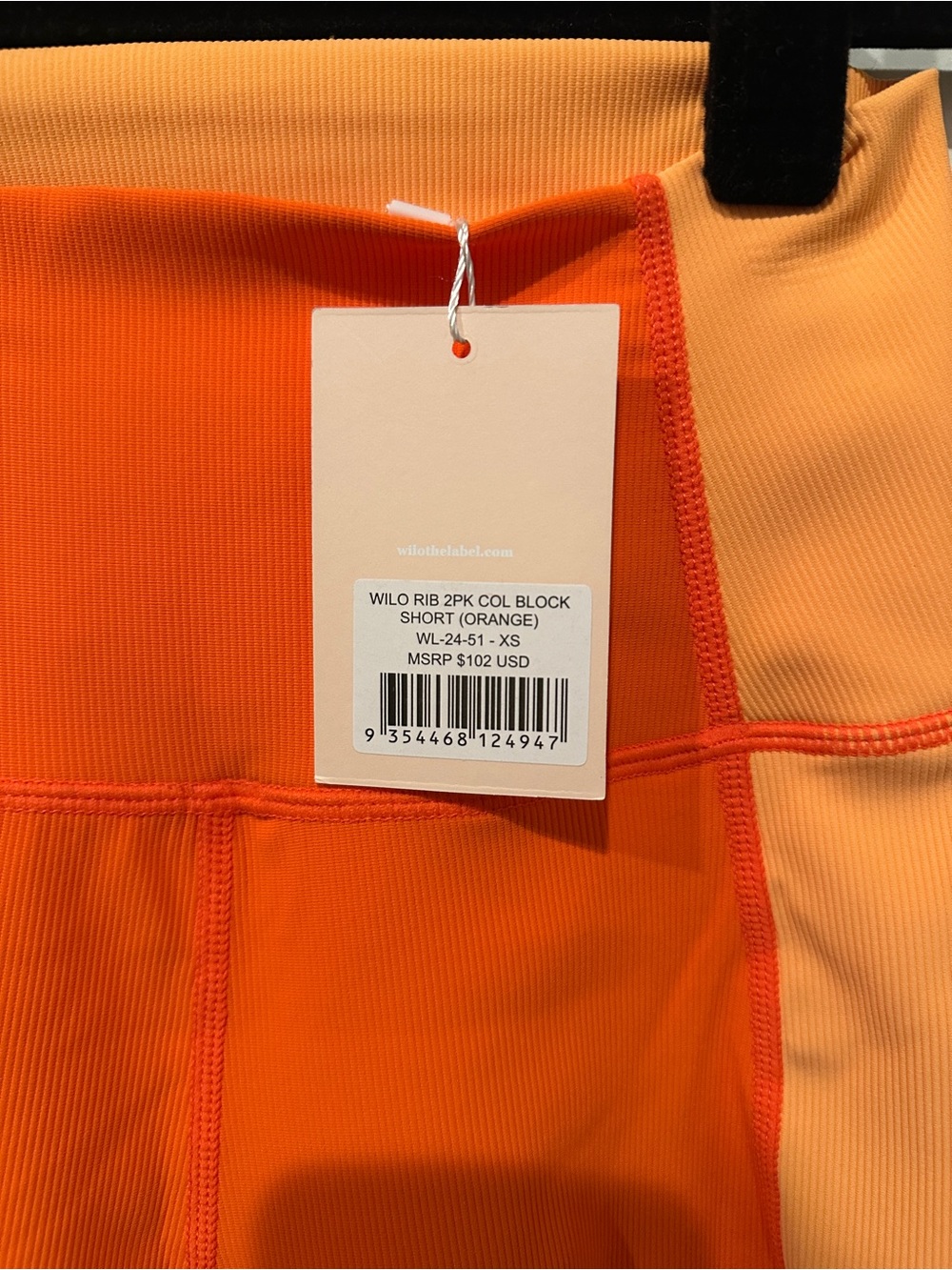 WILO The Label Color Block Orange Ribbed Sports Bra & Shorts Set - Size XS - Picture 3 of 5